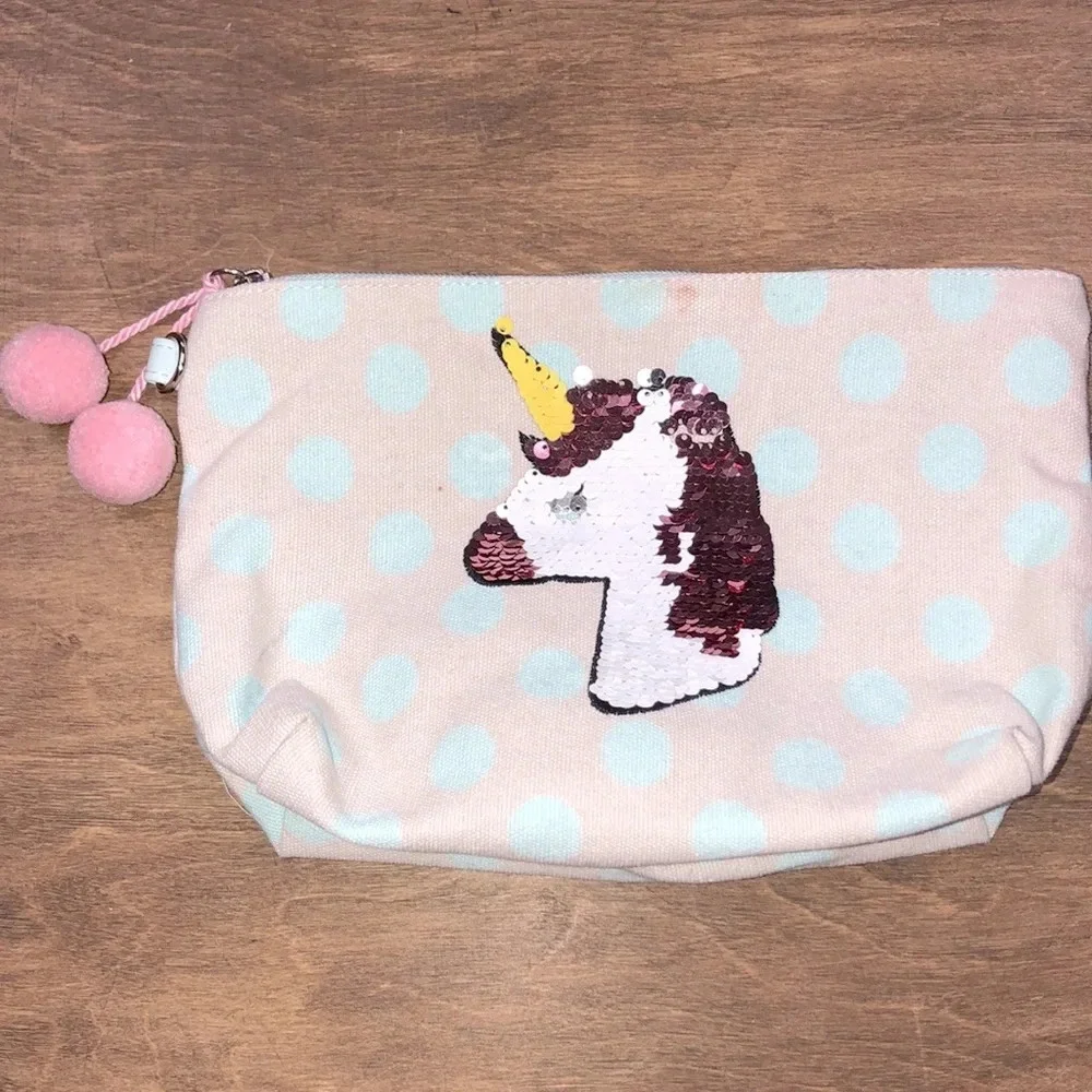 Sequin Unicorn polka dot cosmetic bag